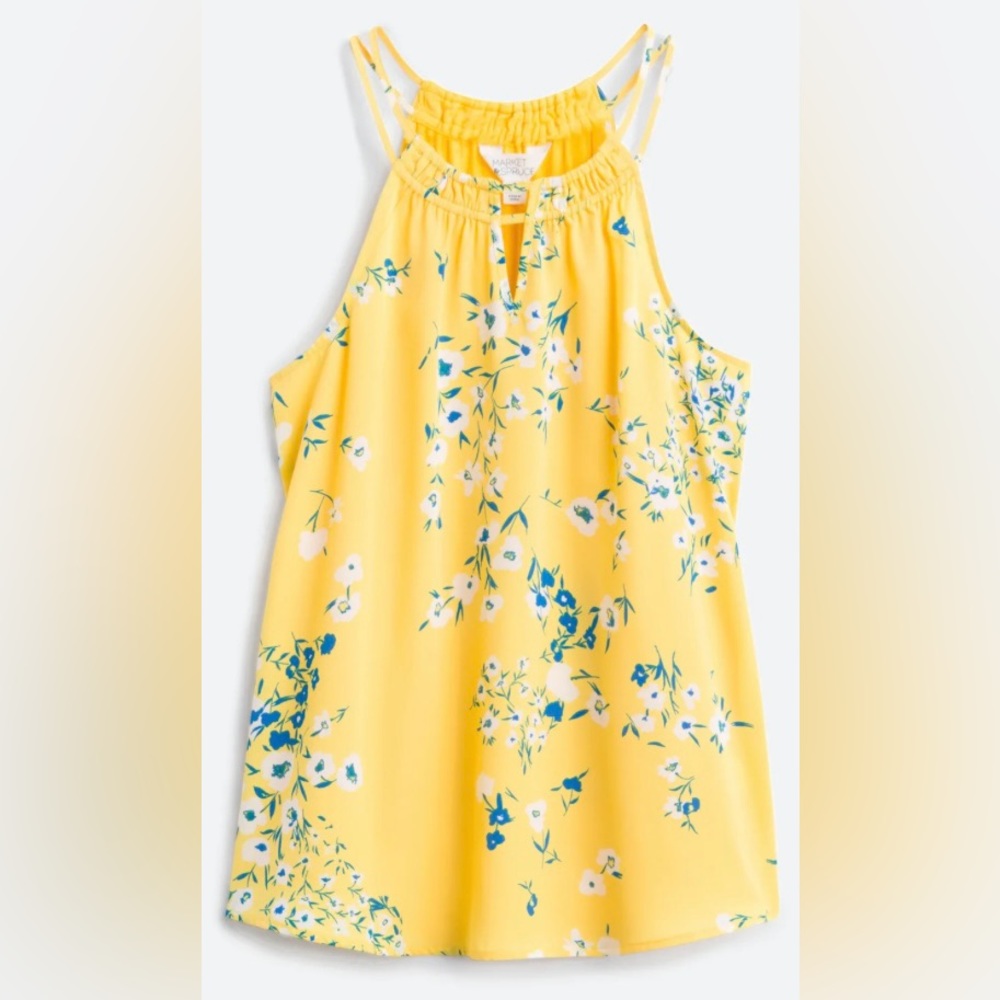 Mixed Media Floral Print. Spaghetti Strap Halter.